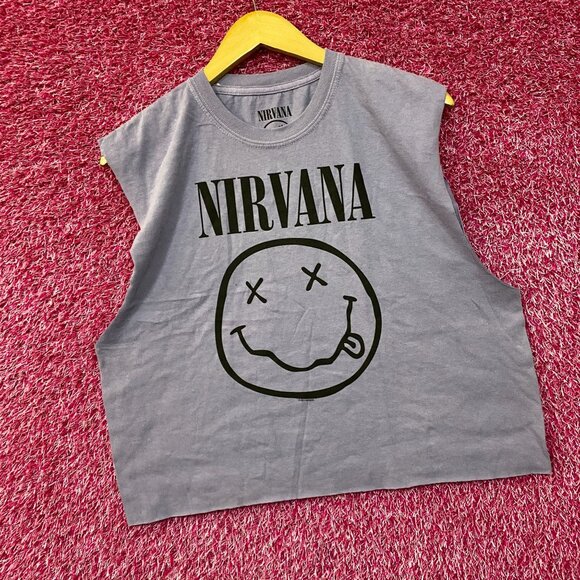 Nirvana Smiley Face Sleeveless Grunge Croptop size Large - Picture 3 of 4
